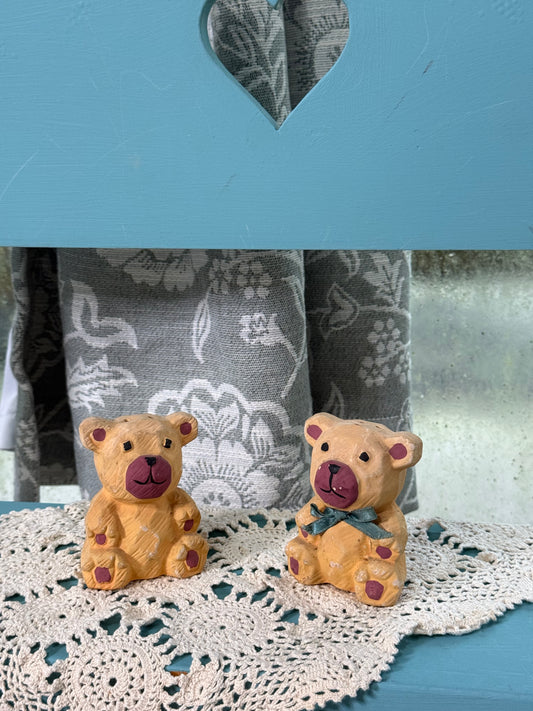 Vintage Teddy Bear Salt & Pepper Shakers – Set of 2 – Rustic Hand-Painted Bears