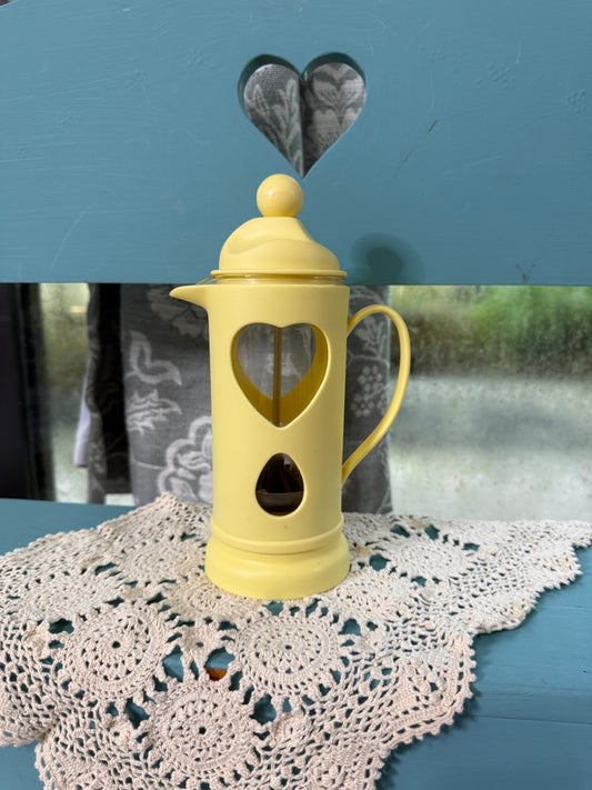 Retro Yellow Heart French Press Coffee Maker – Cottagecore Glass Carafe