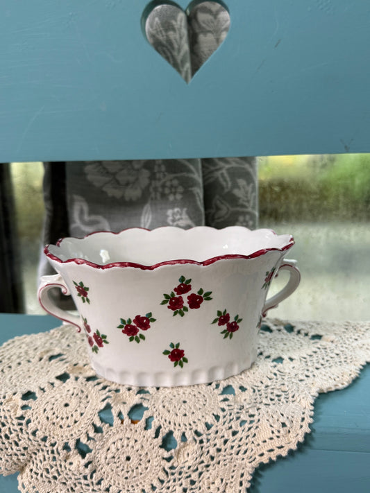 Vintage Andrea by Sadek Red Rose Double-Handle Cachepot Bowl – Thailand