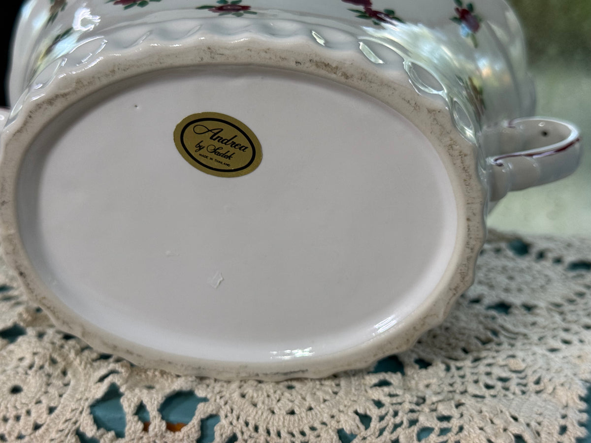 Vintage Andrea by Sadek Red Rose Double-Handle Cachepot Bowl – Thailand
