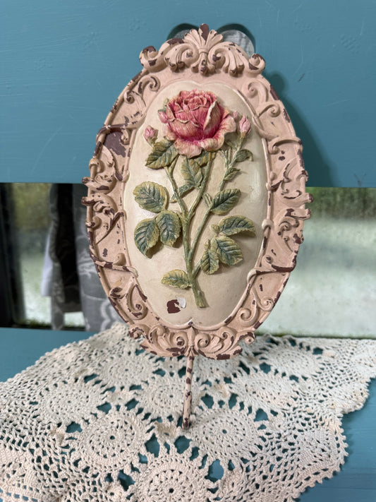 Vintage Decoline Hand-Painted Rose Wall Plaque with Hook – Shabby Chic