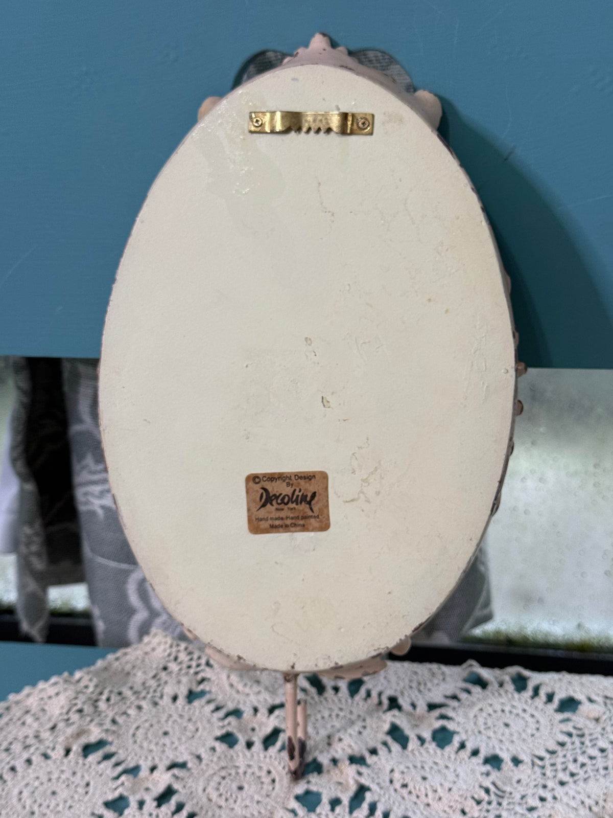 Vintage Decoline Hand-Painted Rose Wall Plaque with Hook – Shabby Chic
