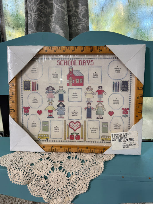 Vintage School Days 1st–12th Grade Photo Collage – Wooden Ruler Frame