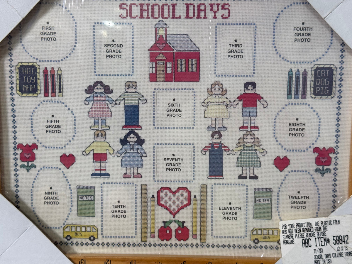 Vintage School Days 1st–12th Grade Photo Collage – Wooden Ruler Frame
