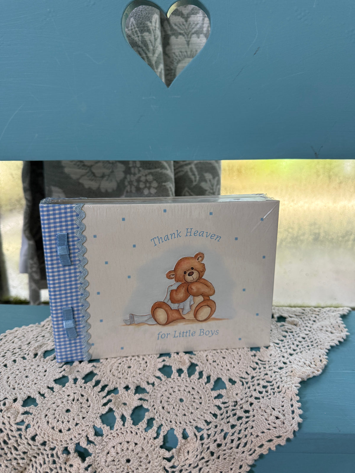 Sealed ‘Thank Heaven for Little Boys’ Teddy Bear Baby Photo Album – Blue Gingham