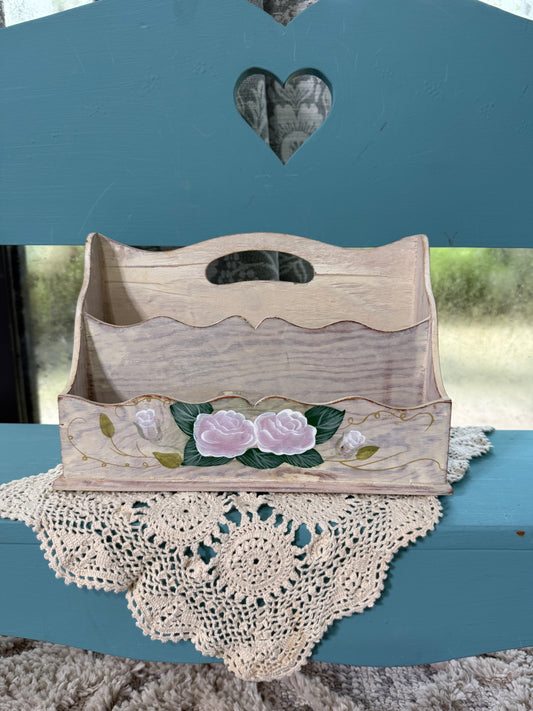 DesignStyles Shabby Chic Pink Rose Wood Mail Organizer – Cottagecore Desk Sorter